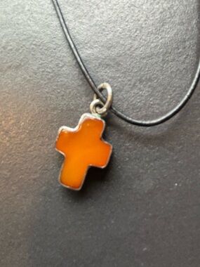 Butterscotch Polish Amber — Cross Pendant Necklace in sterling setting on cord